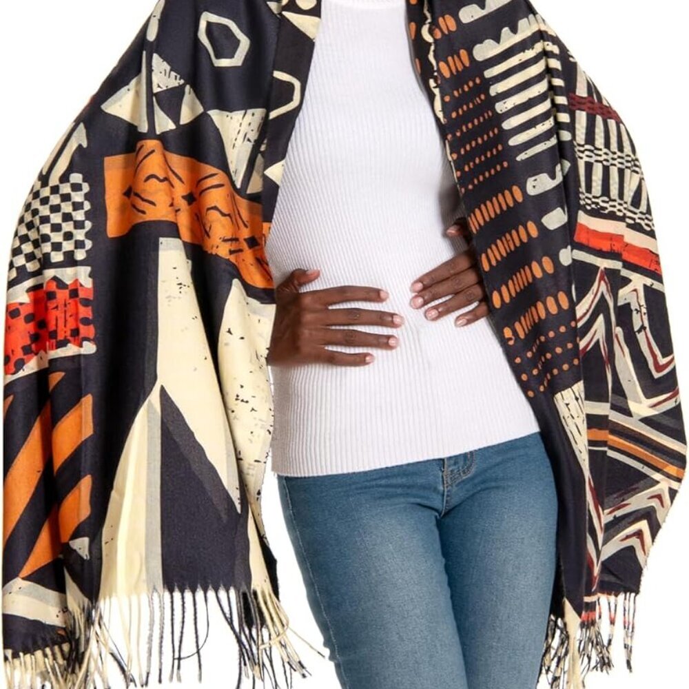 Beautiful African Print Tassel Scarf - Cozy & Stylish Winter Wrap for Women - Picture 4 of 7